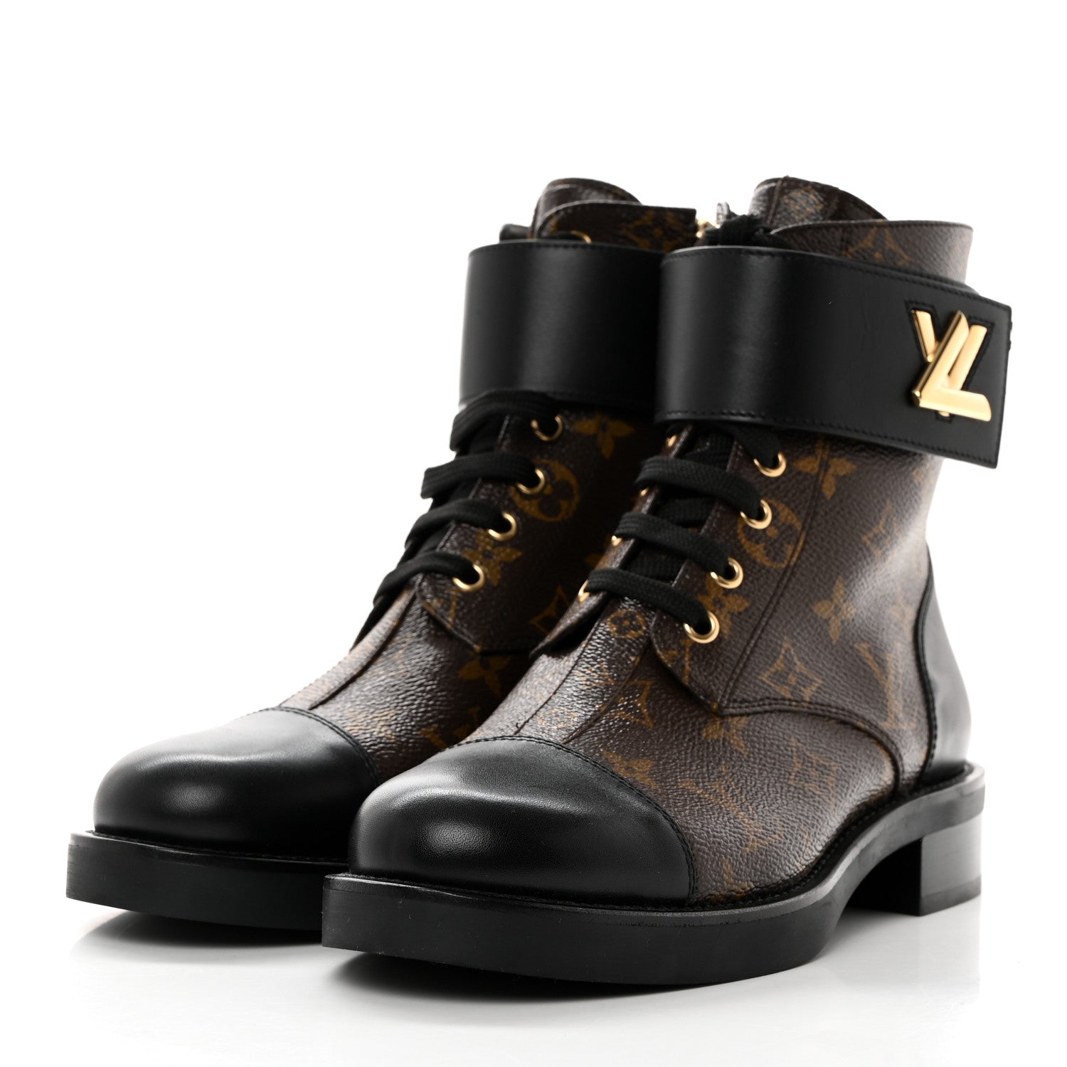 Louis Vuitton Calfskin Monogram Wonderland Flat Ranger Boots 38.5 Black 3 of 10