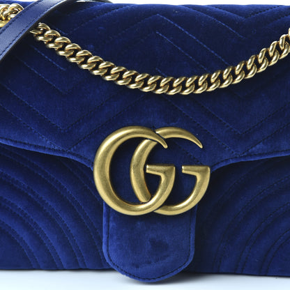 Gucci Velvet Matelasse Medium GG Marmont Shoulder Bag Cobalt Blue 10 of 10