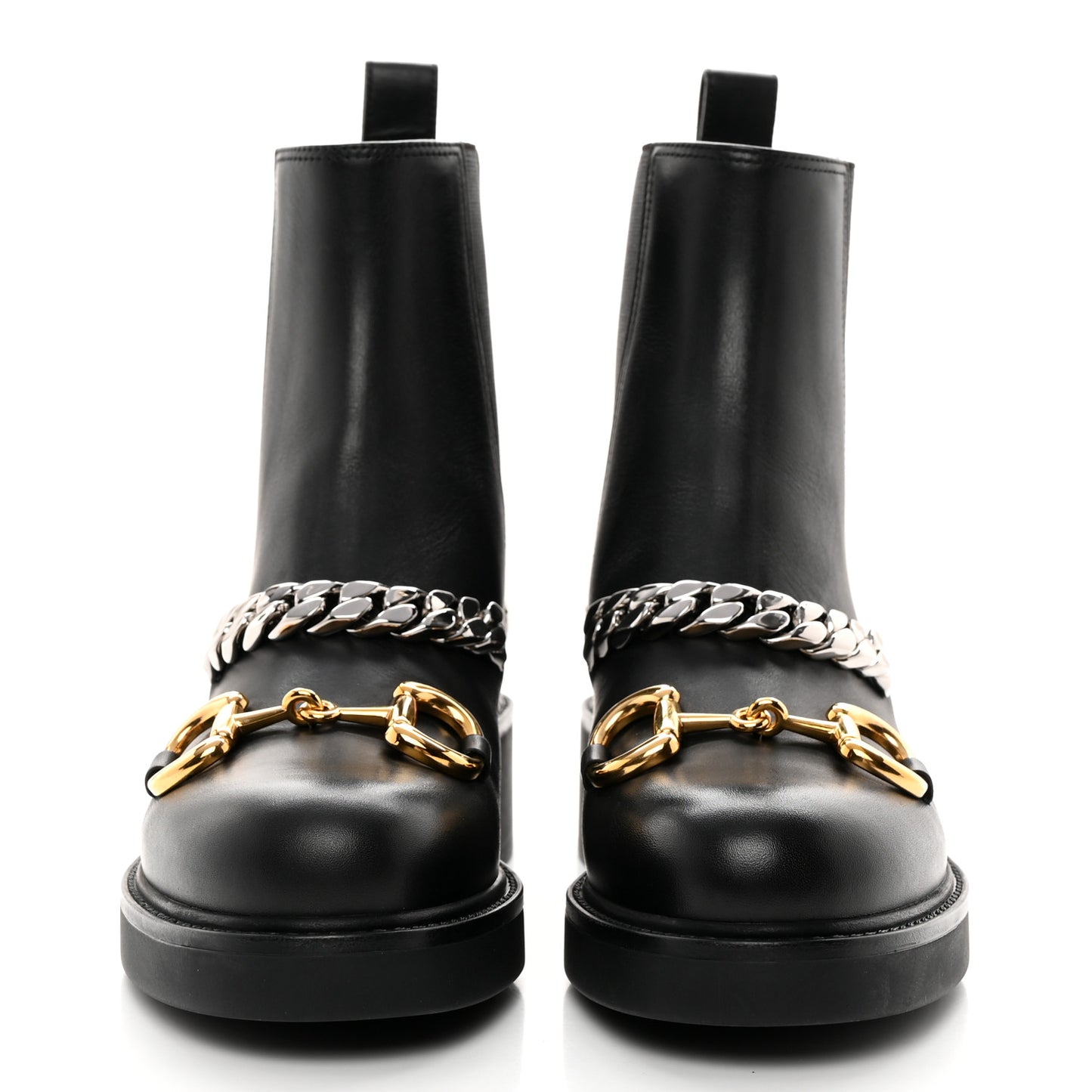 Flores Calfskin Horsebit Chain Ankle Boots 37 Black