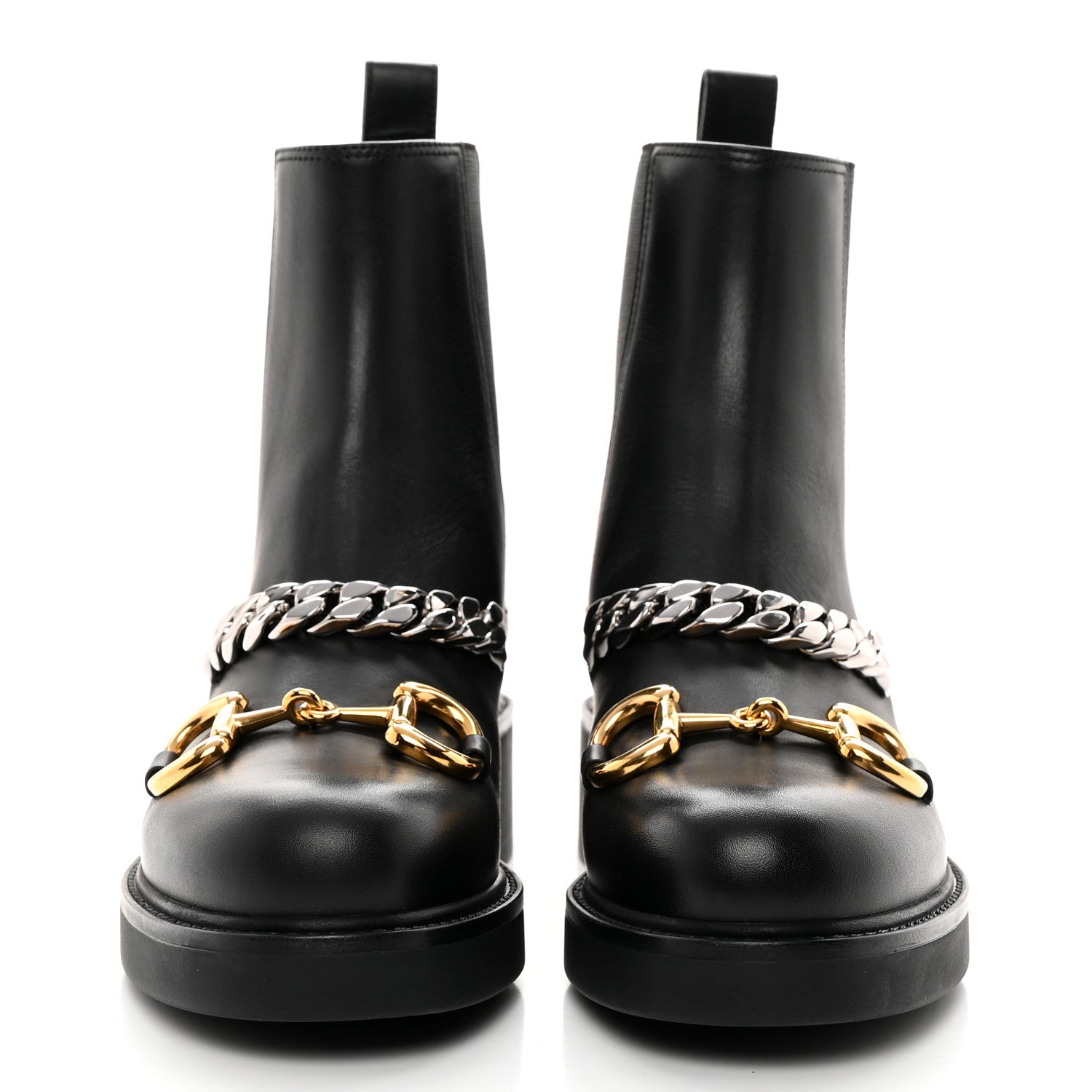 Gucci Flores Calfskin Horsebit Chain Ankle Boots 37 Black 2 of 13
