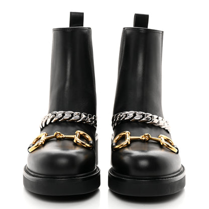 Gucci Flores Calfskin Horsebit Chain Ankle Boots 37 Black 2 of 13