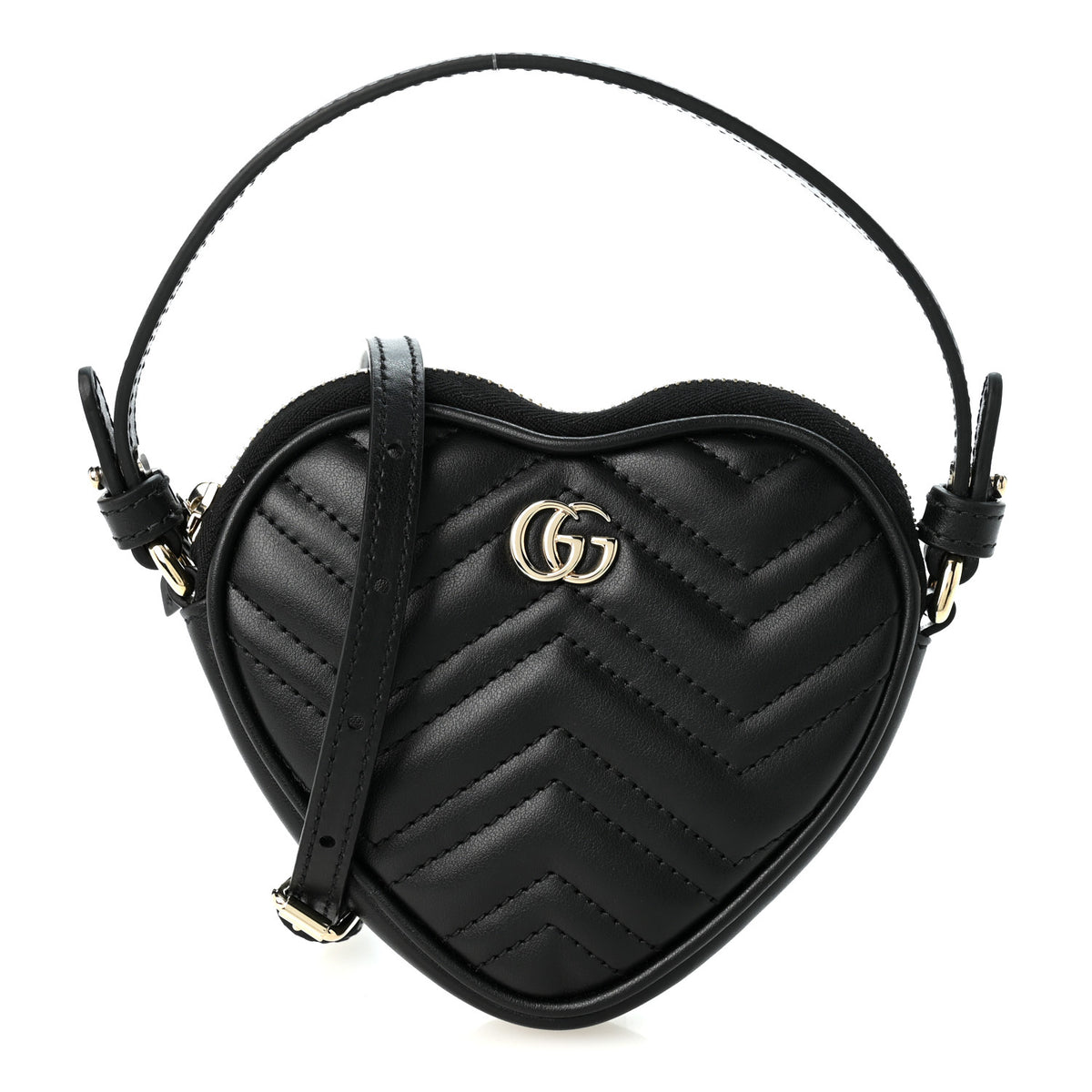 Gucci Calfskin Matelasse Mini GG Marmont Heart Shoulder Bag Black 1 of 9