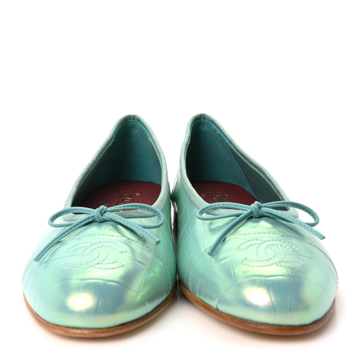 Chanel Iridescent Calfskin Crocodile Embossed Ballerina Flats 39 Green 3 of 10
