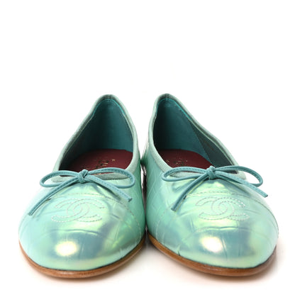 Chanel Iridescent Calfskin Crocodile Embossed Ballerina Flats 39 Green 3 of 10