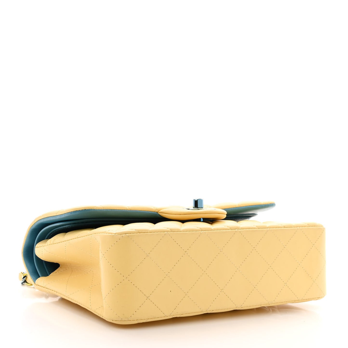Lambskin Quilted Small Double Flap Yellow Blue