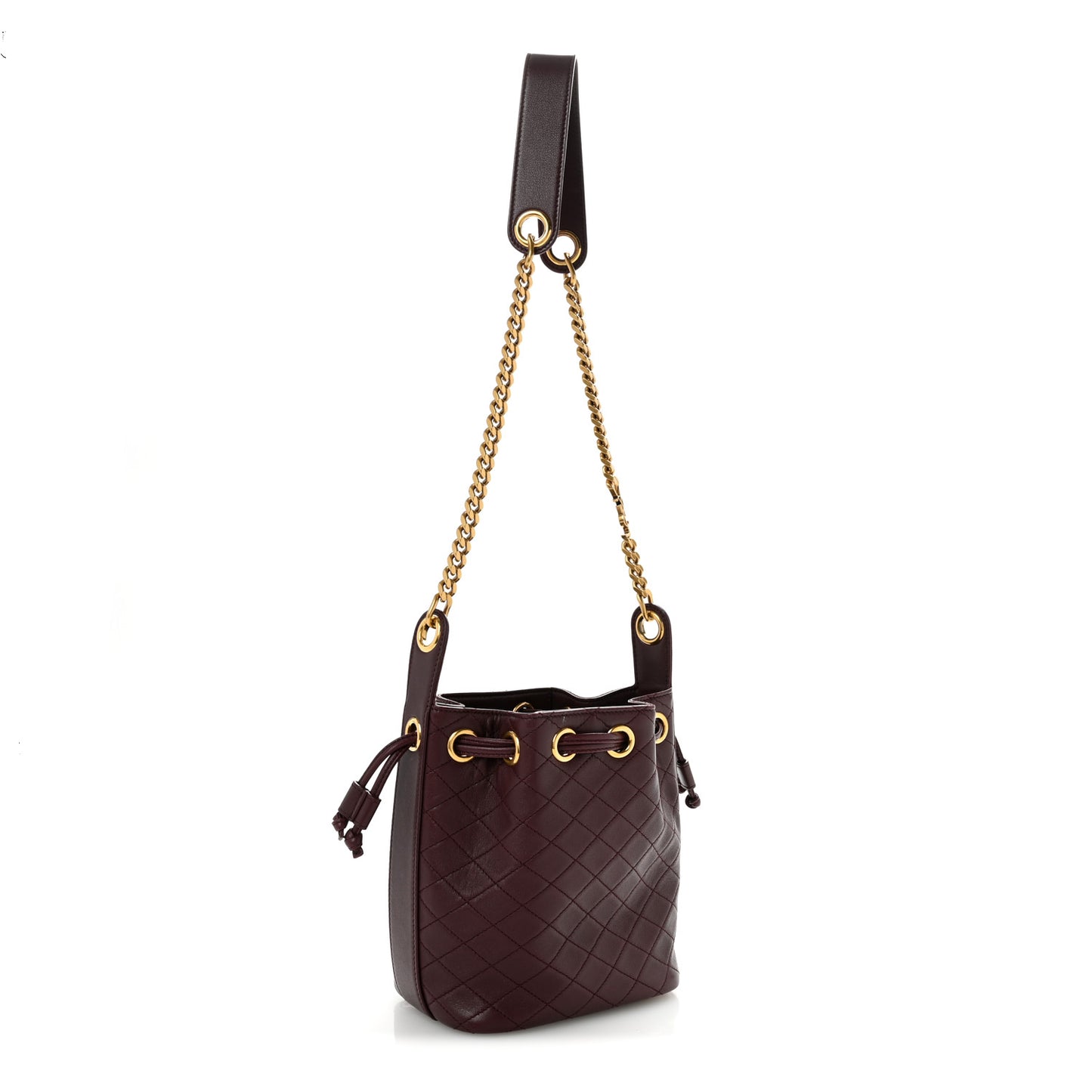 Lambskin Carre Quilted Cassandre Small Bucket Bag Hot Wine