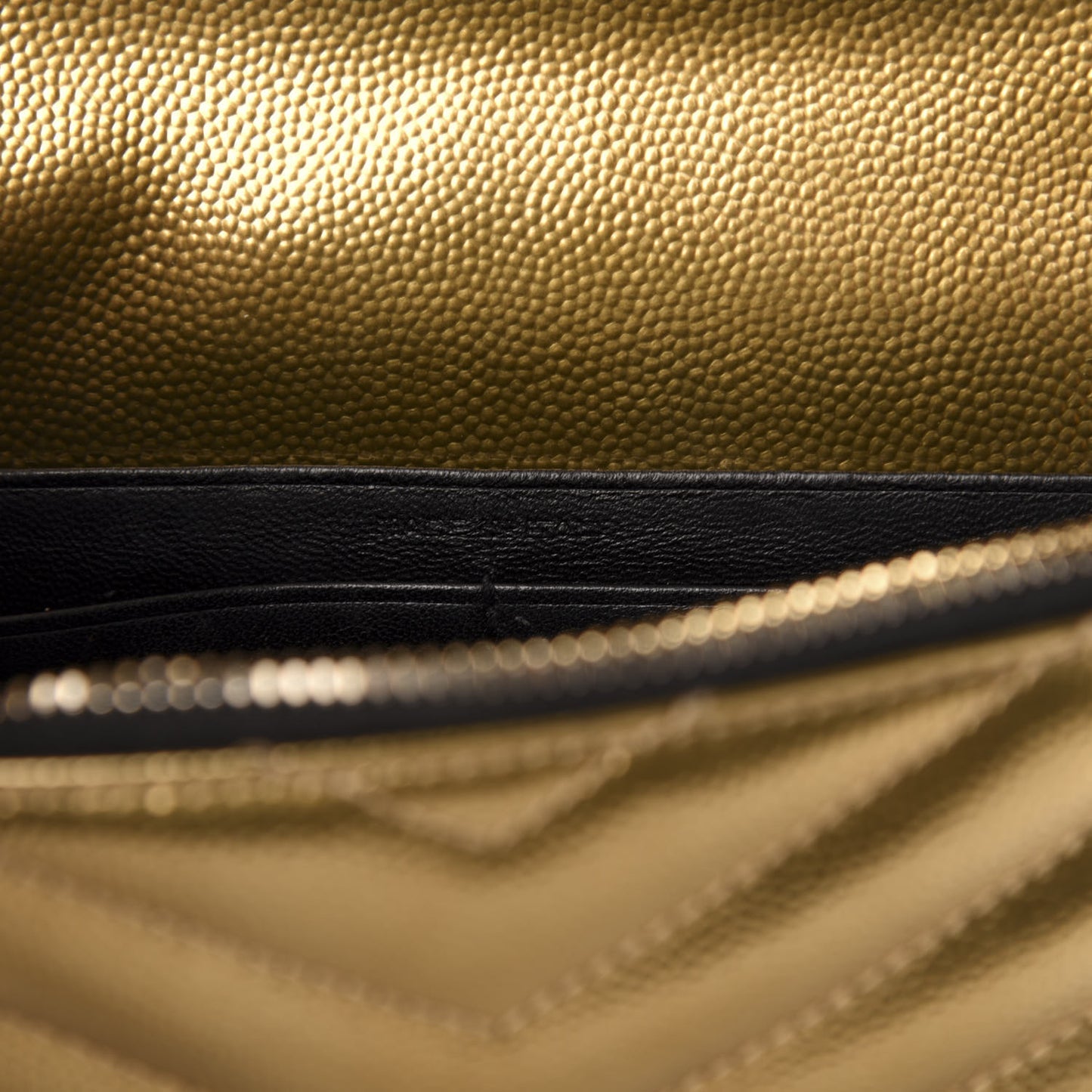 Metallic Calfskin Matelasse Chevron Monogram Envelope Chain Wallet Antic Gold