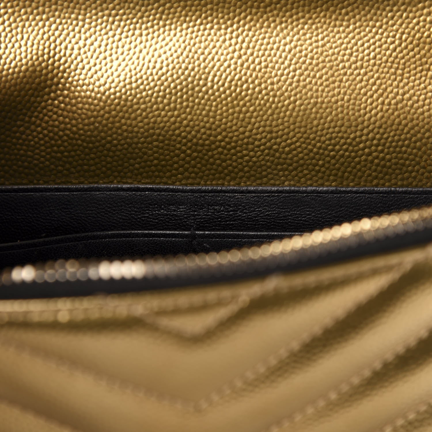 Saint Laurent Metallic Calfskin Matelasse Chevron Monogram Envelope Chain Wallet Antic Gold 6 of 12