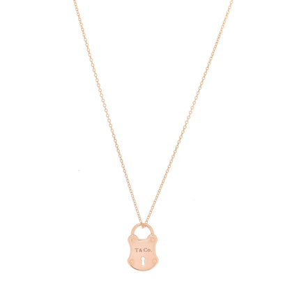 Tiffany 18K Rose Gold Emblem Lock Pendant Necklace 1 of 6