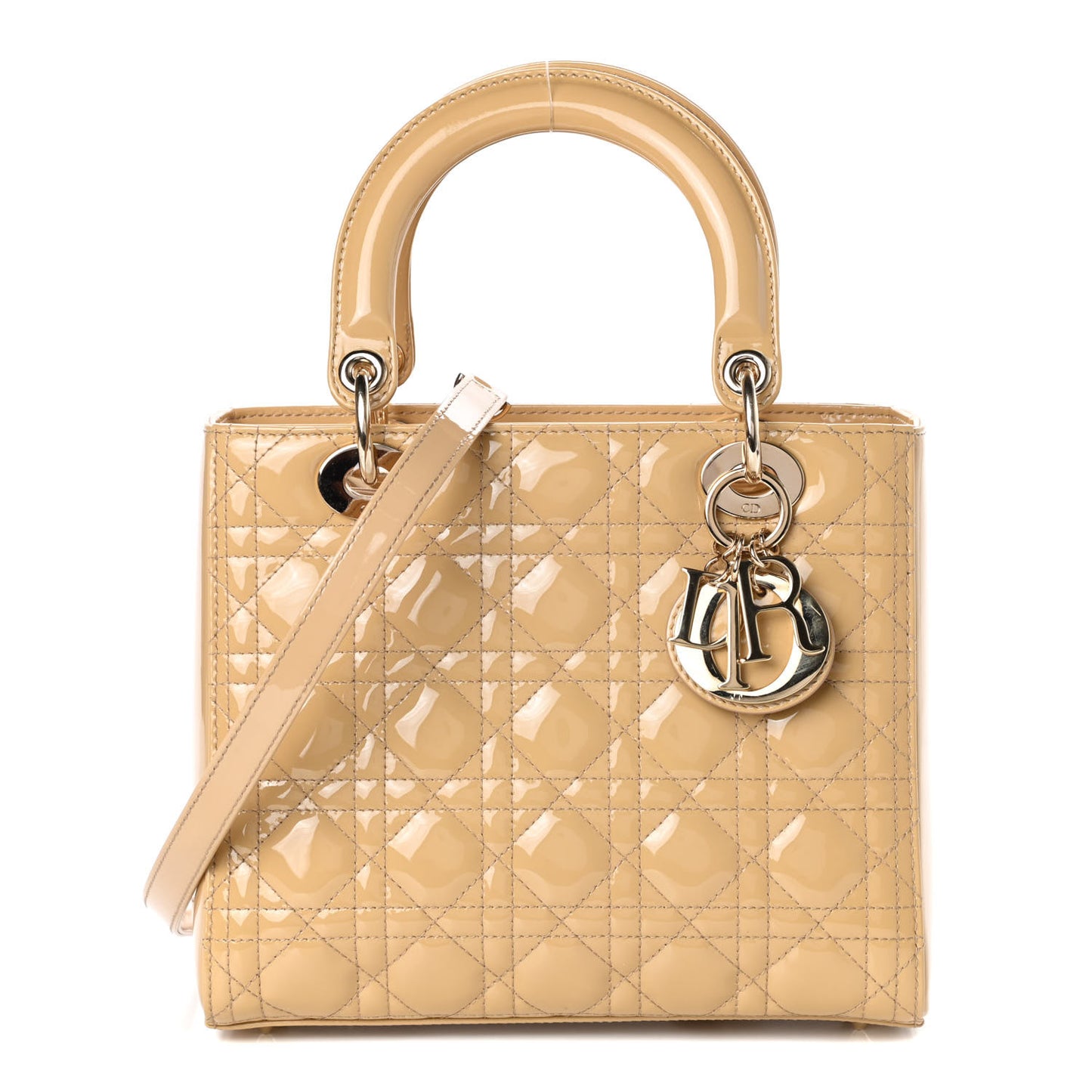 Patent Cannage Medium Lady Dior Beige