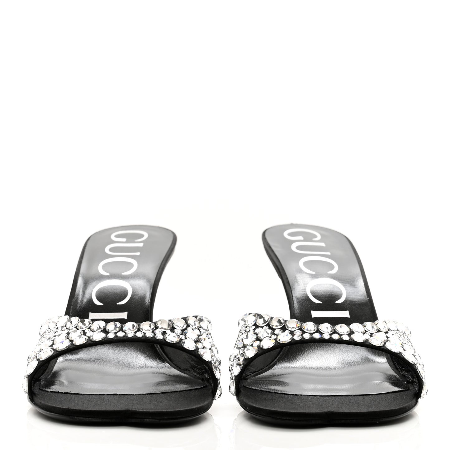 Satin Crystal 65mm Slide Sandals 37 Black
