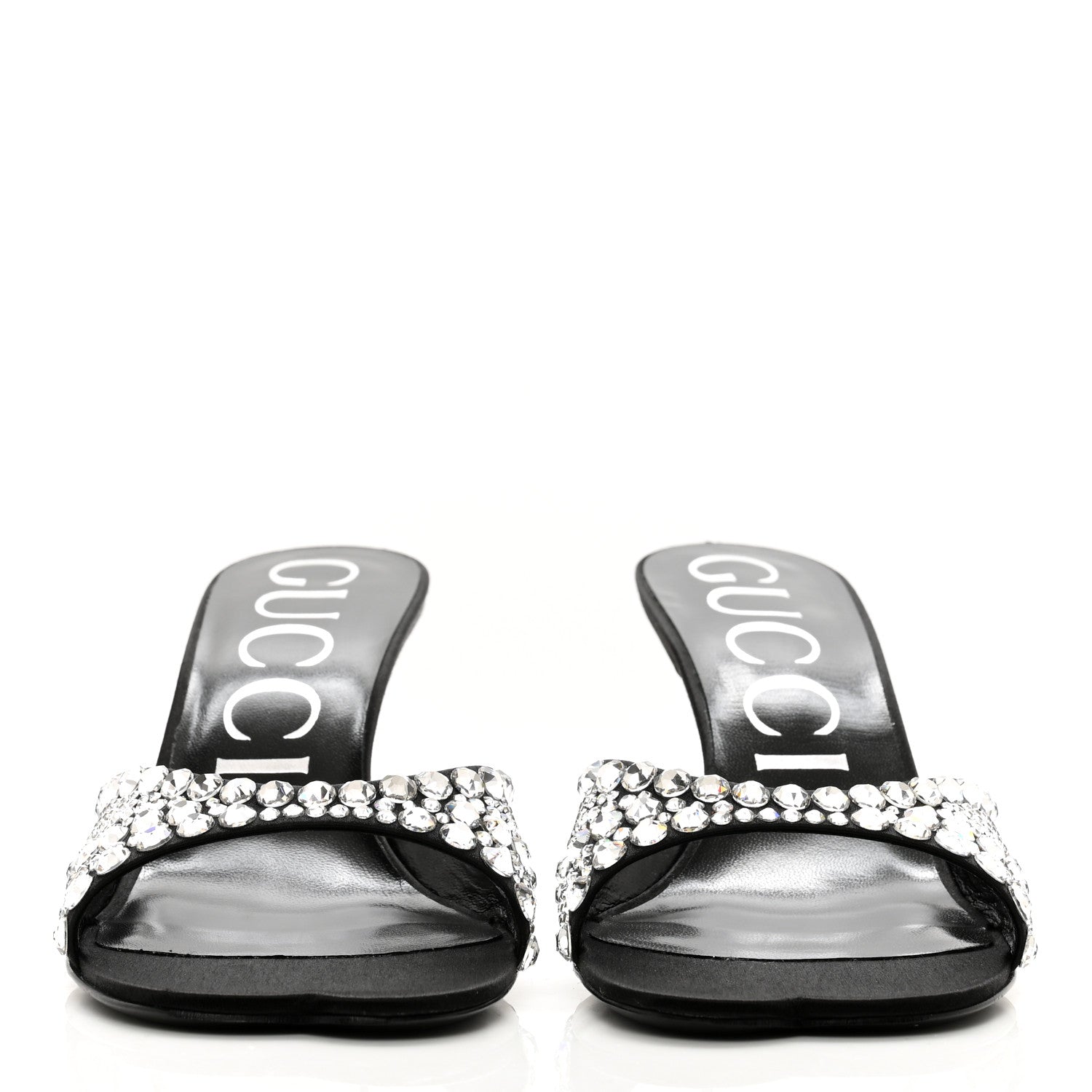 Gucci Satin Crystal 65mm Slide Sandals 37 Black 2 of 7