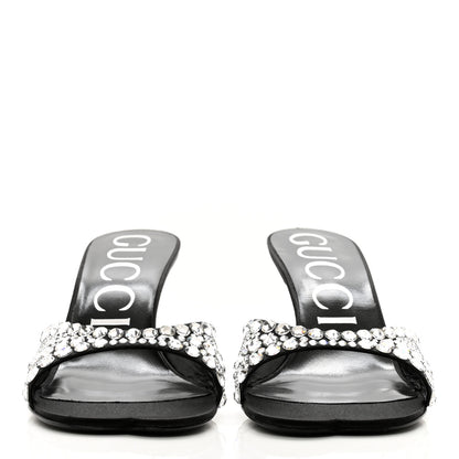 Gucci Satin Crystal 65mm Slide Sandals 37 Black 2 of 7