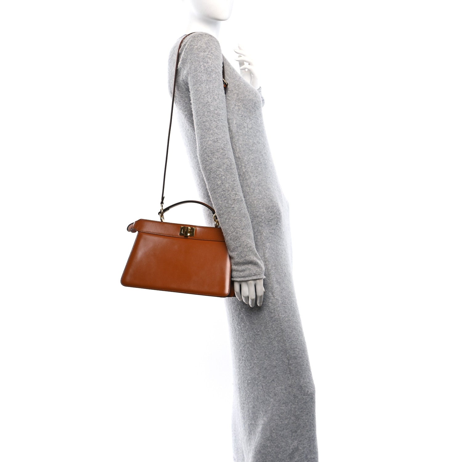 Fendi Vitello King Luxor Shiny Nappa Medium Peekaboo I SEE U East West Satchel Brandy Light Rose 2 of 12