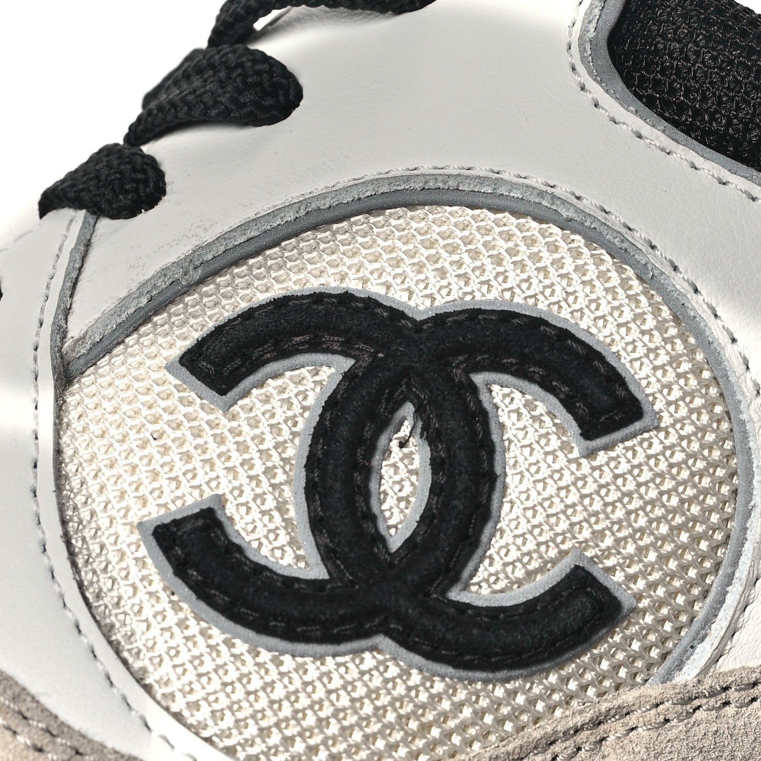 Chanel Mesh Suede Calfskin Womens CC Sneakers 38.5 White Ivory Beige 9 of 11