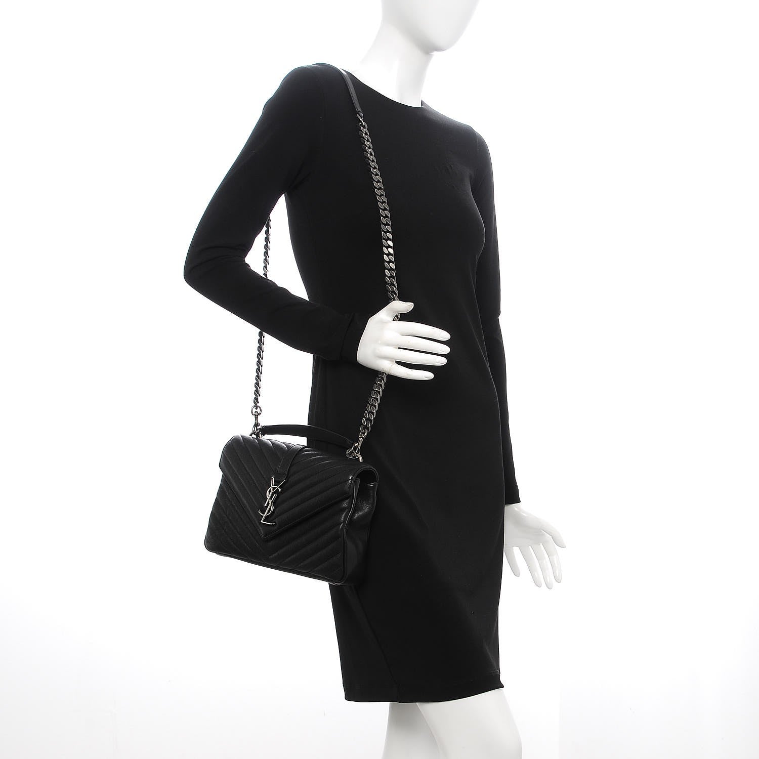Saint Laurent Sheepskin Matelasse Chevron Monogram Medium College Bag Black 2 of 7