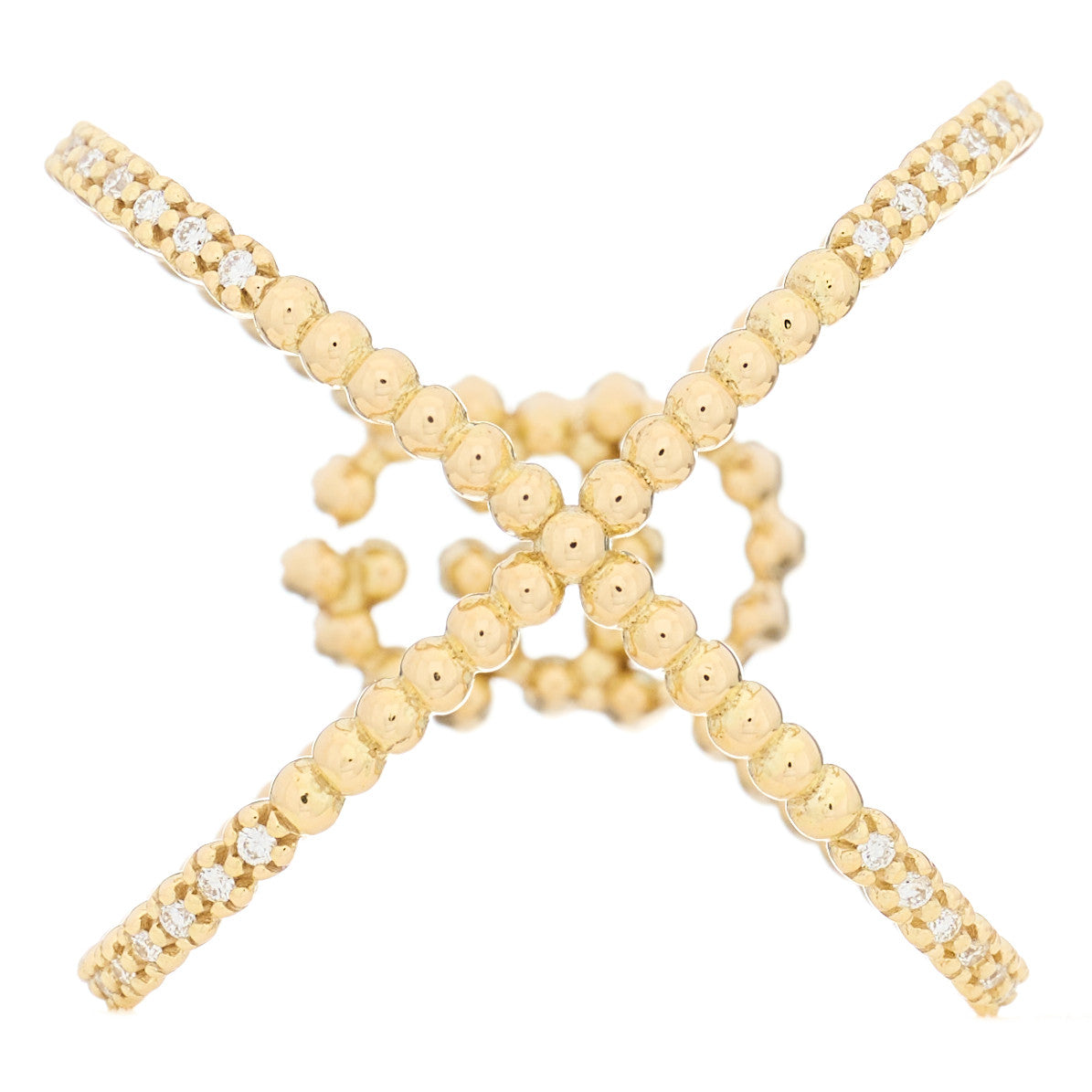 18K Yellow Gold Diamond GG Running X Ring 49 5