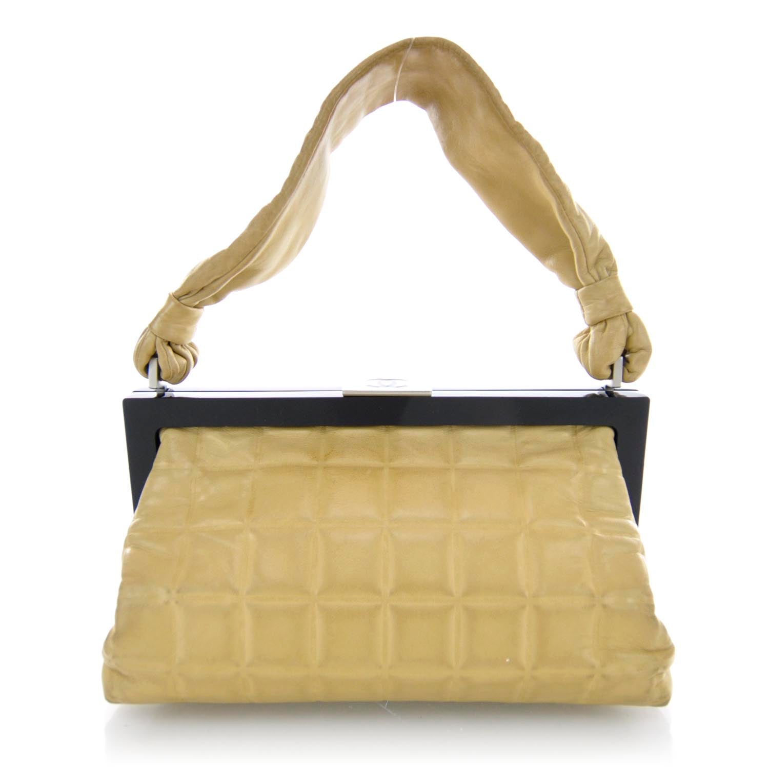 Chanel Lambskin Chocolate Bar Quilted Frame Bag Beige 1 of 12