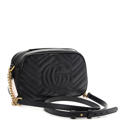 Gucci Calfskin Matelasse Small GG Marmont Chain Shoulder Bag Black 3 of 11