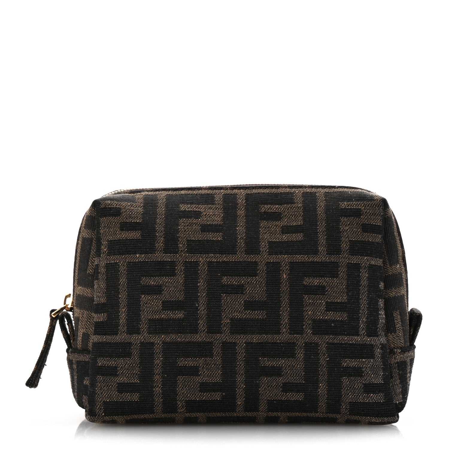 Fendi Fabric Jacquard FF 1974 Small Trapezoid Beauty Pouch Tobacco Moro Black 1 of 9