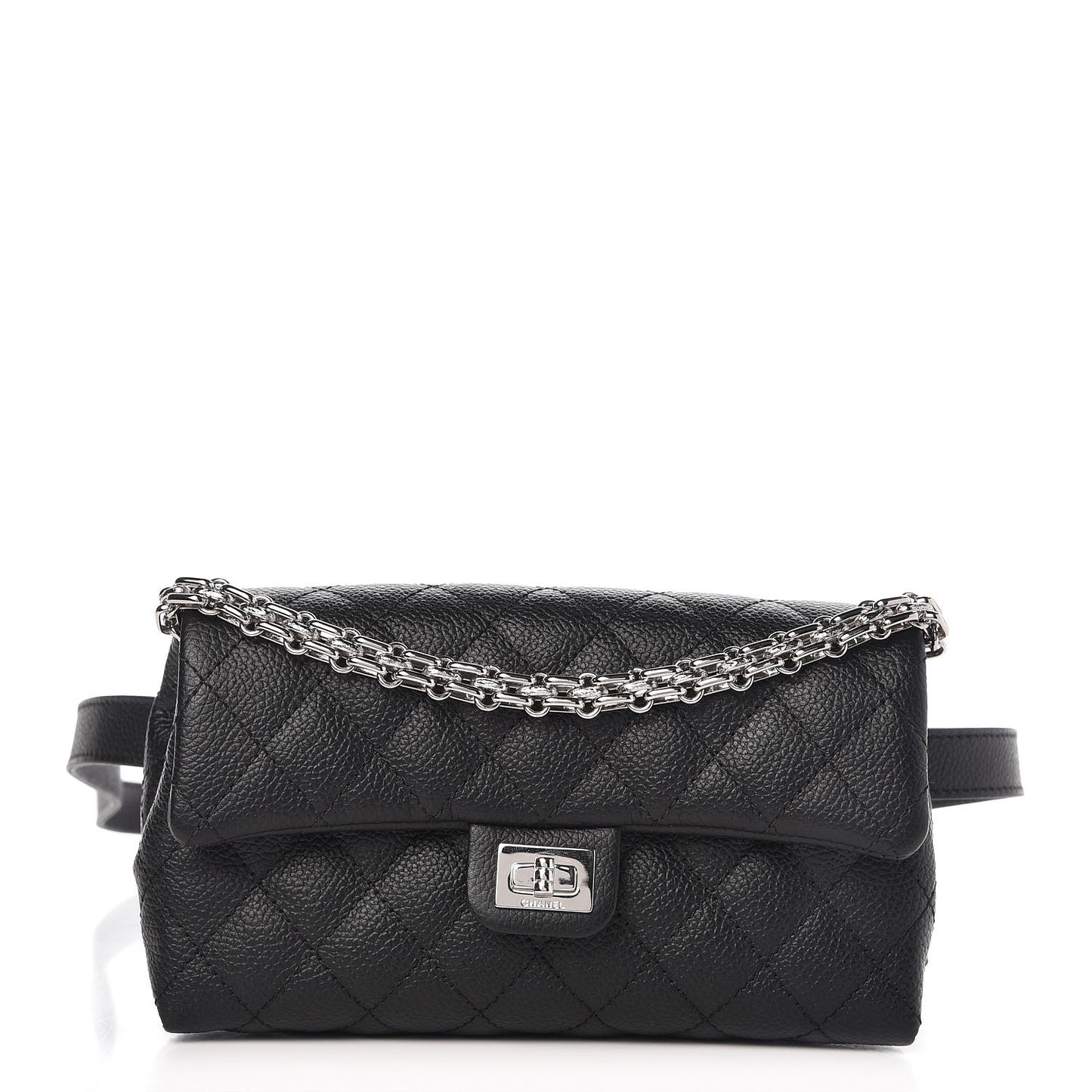 Grained Calfskin Quilted 2.55 Reissue Flap Belt Bag Clutch Black
