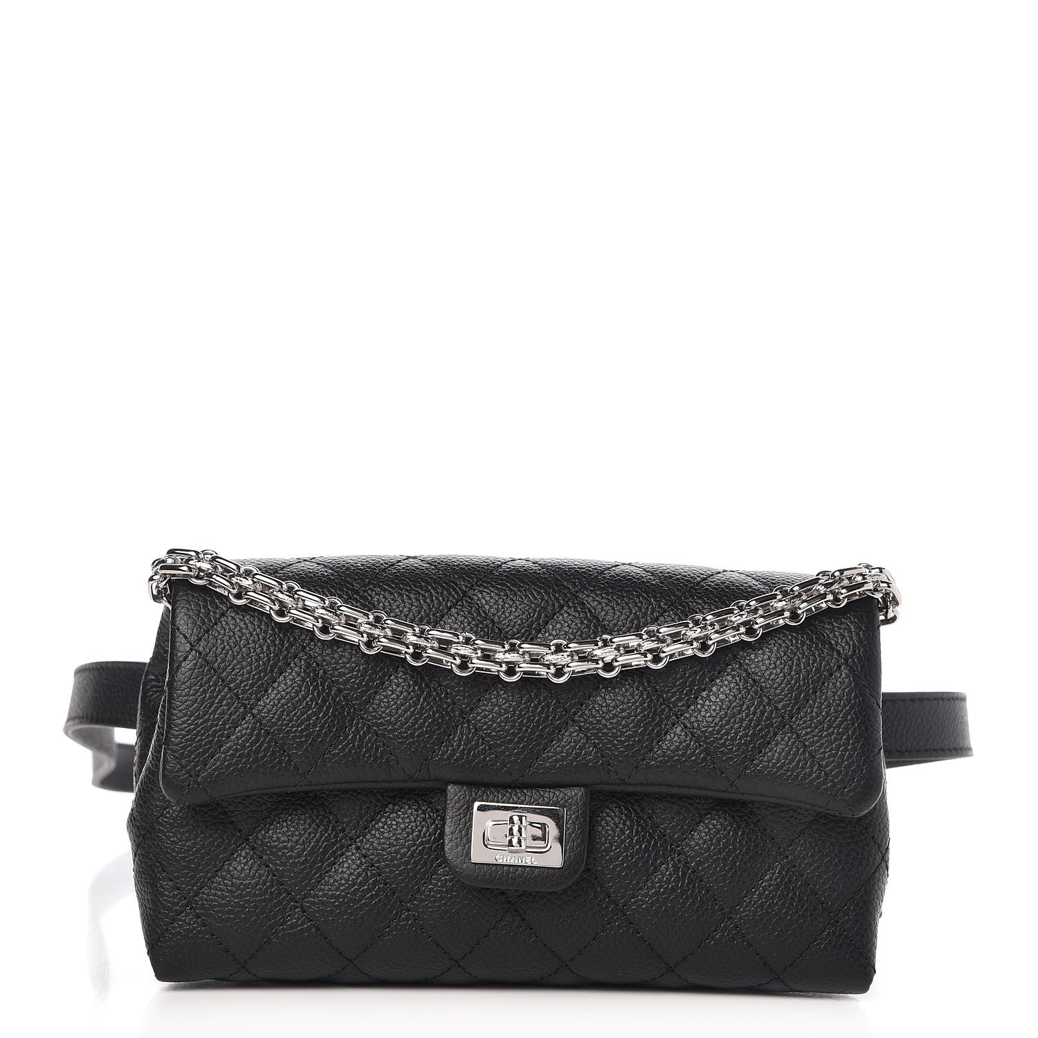 Chanel Grained Calfskin Quilted 2.55 Reissue Flap Belt Bag Clutch Black 1 of 12