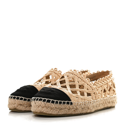 Chanel Raffia Fabric CC Espadrilles 36 Beige Black 3 of 12