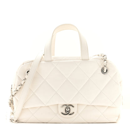 Chanel Aged Calfskin Quilted Small Express Bowling Bag White 1 of 11