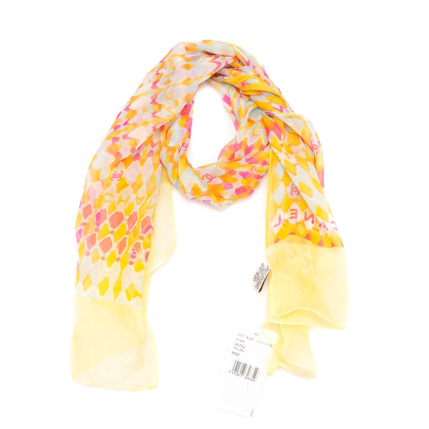 Silk Chiffon CC Scarf Yellow Pink