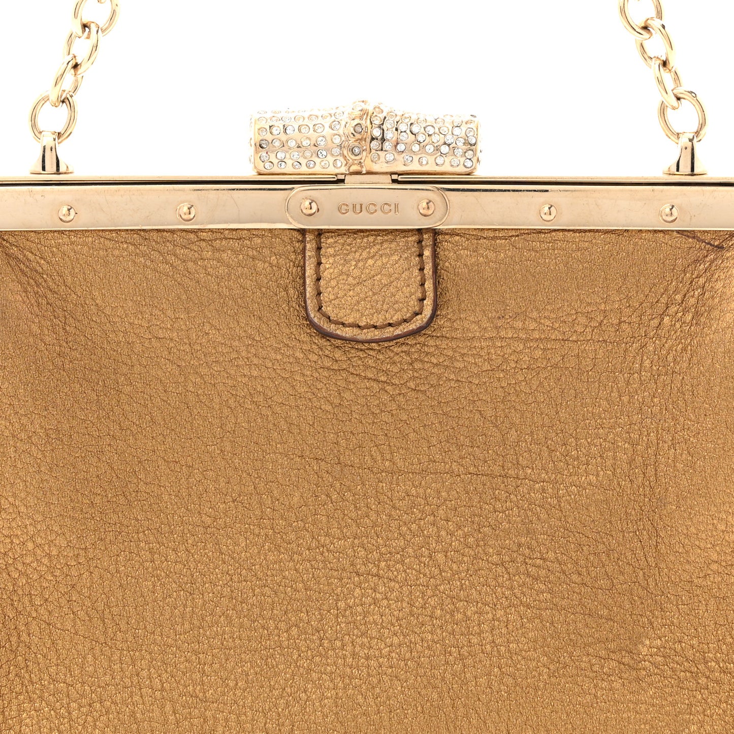 Metallic Grained Calfskin Crystal Frame Evening Bag Bronze