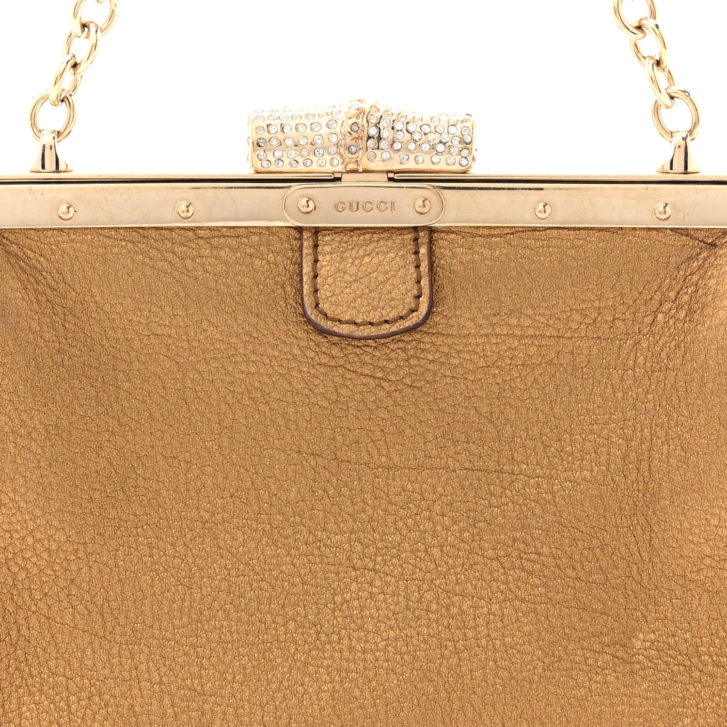 Gucci Metallic Grained Calfskin Crystal Frame Evening Bag Bronze 8 of 14
