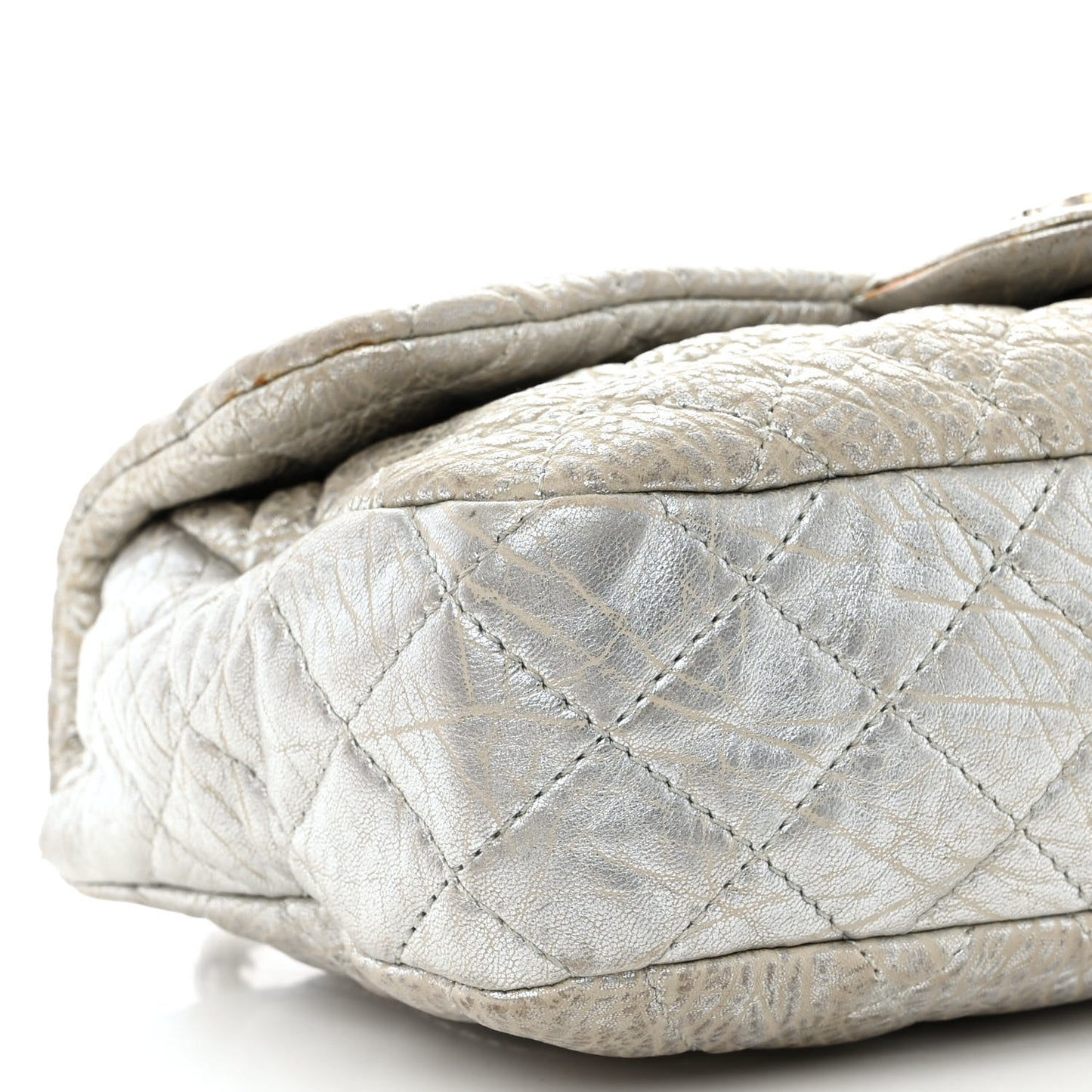 Calfskin Mirror CC Crackled Flap Silver