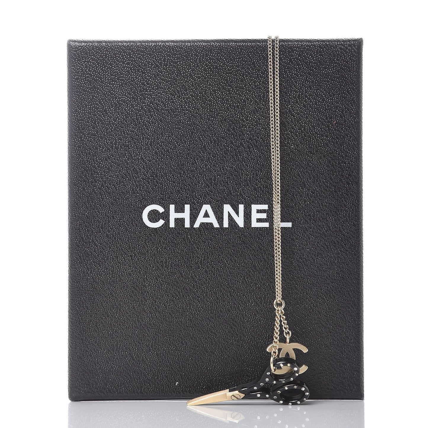 Crystal Resin Scissors CC Pendant Necklace Black Gold