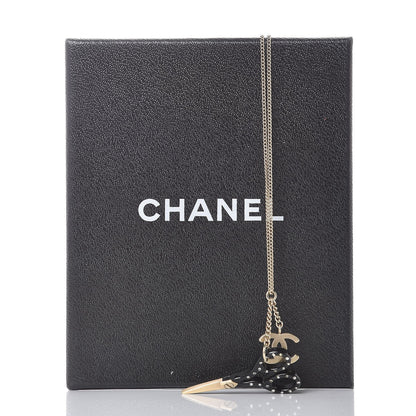 Chanel Crystal Resin Scissors CC Pendant Necklace Black Gold 6 of 6