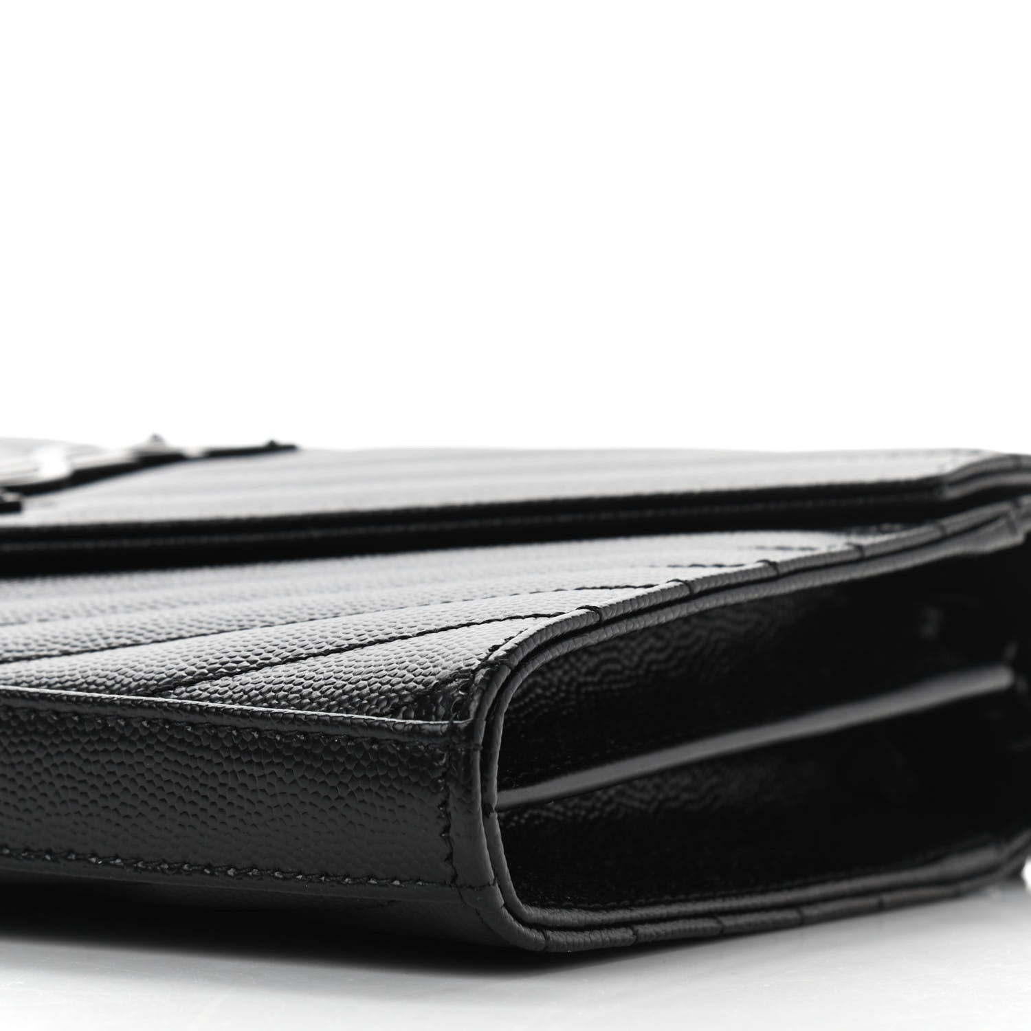 Saint Laurent Grain De Poudre Matelasse Chevron Monogram Chain Wallet Black 8 of 9