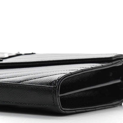 Saint Laurent Grain De Poudre Matelasse Chevron Monogram Chain Wallet Black 8 of 9
