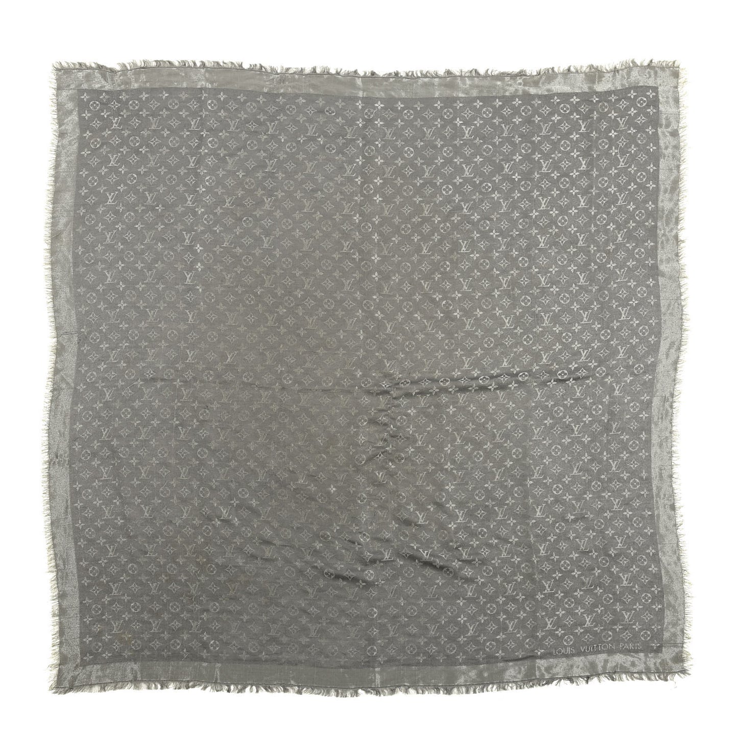 Silk Lurex Wool Monogram Shine Shawl Charcoal Grey