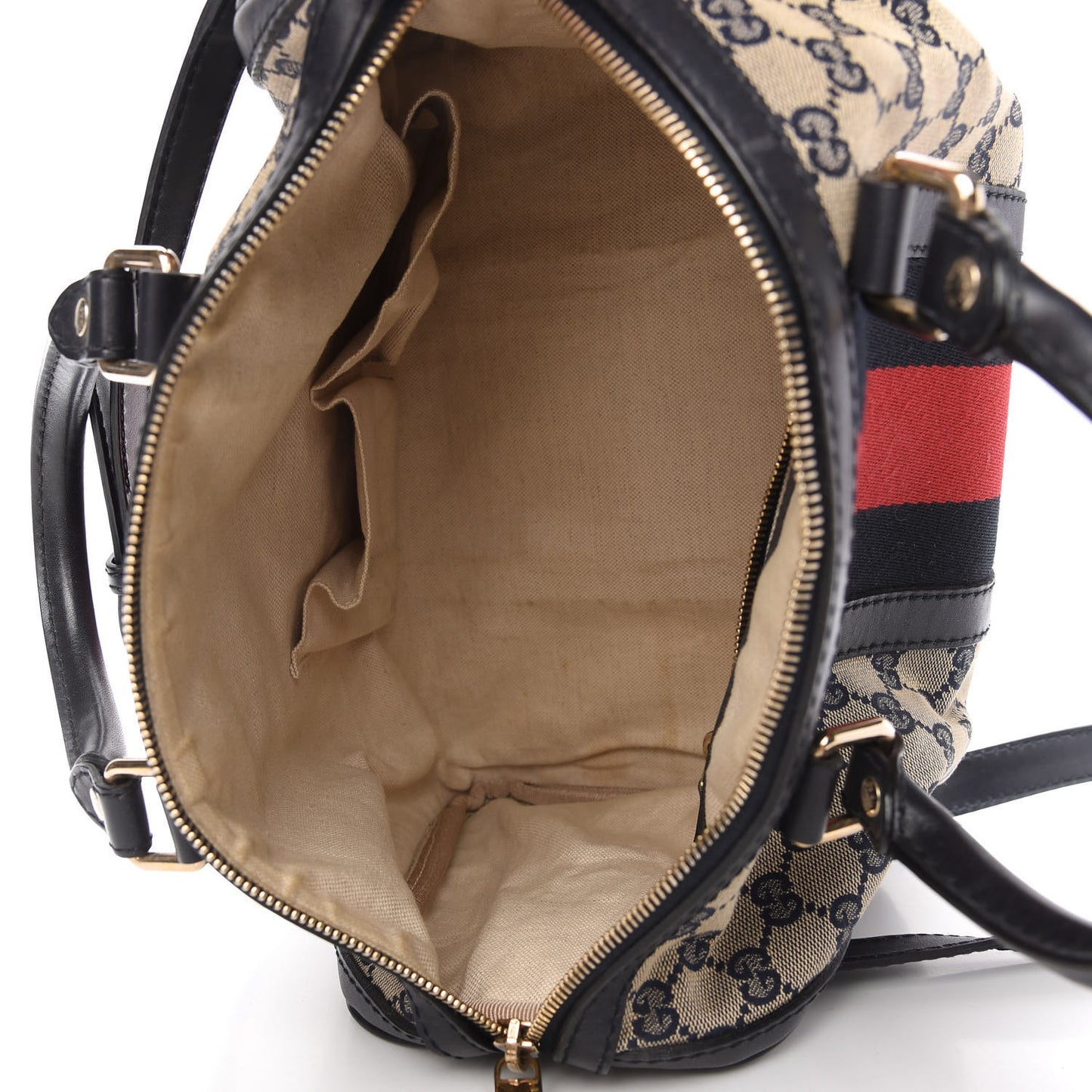 Monogram Selleria Calfskin Vintage Web Medium Boston Beige Blue