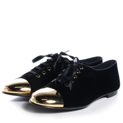 FASHIONPHILE GIUSEPPEZANOTTIVelvetCapToeOxfordFlats37BlackGold 3 of 6