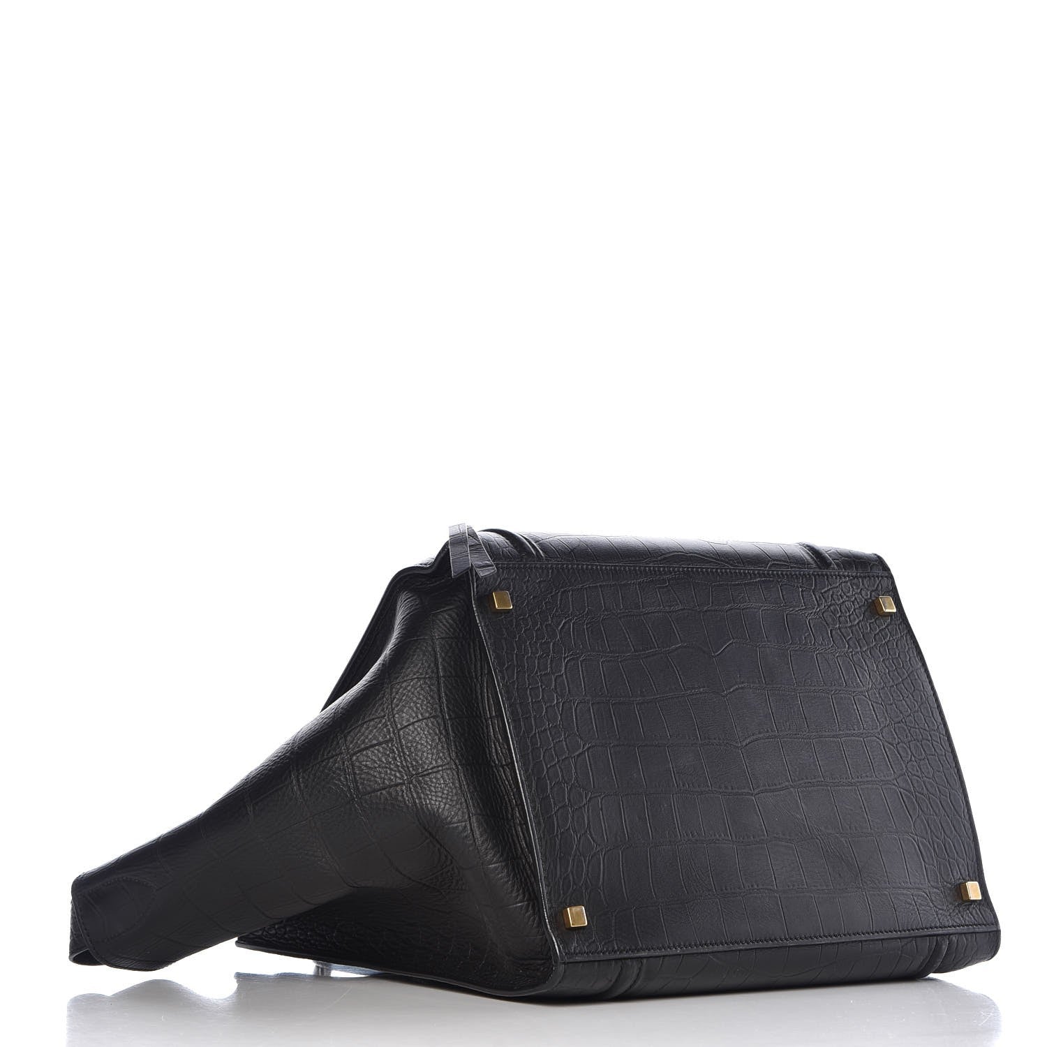 Celine Crocodile Embossed Calfskin Medium Phantom Luggage Black 13 of 19