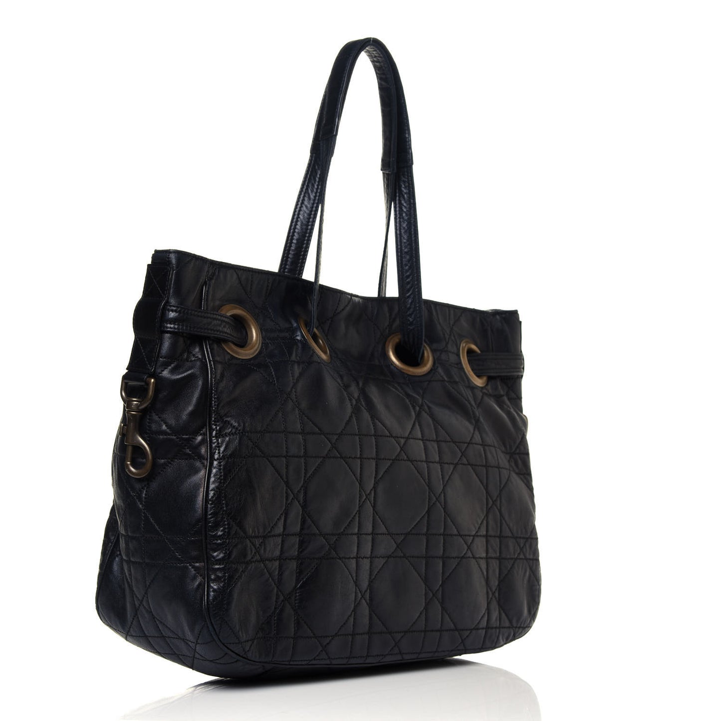 Lambskin Cannage Drawstring Tote Black