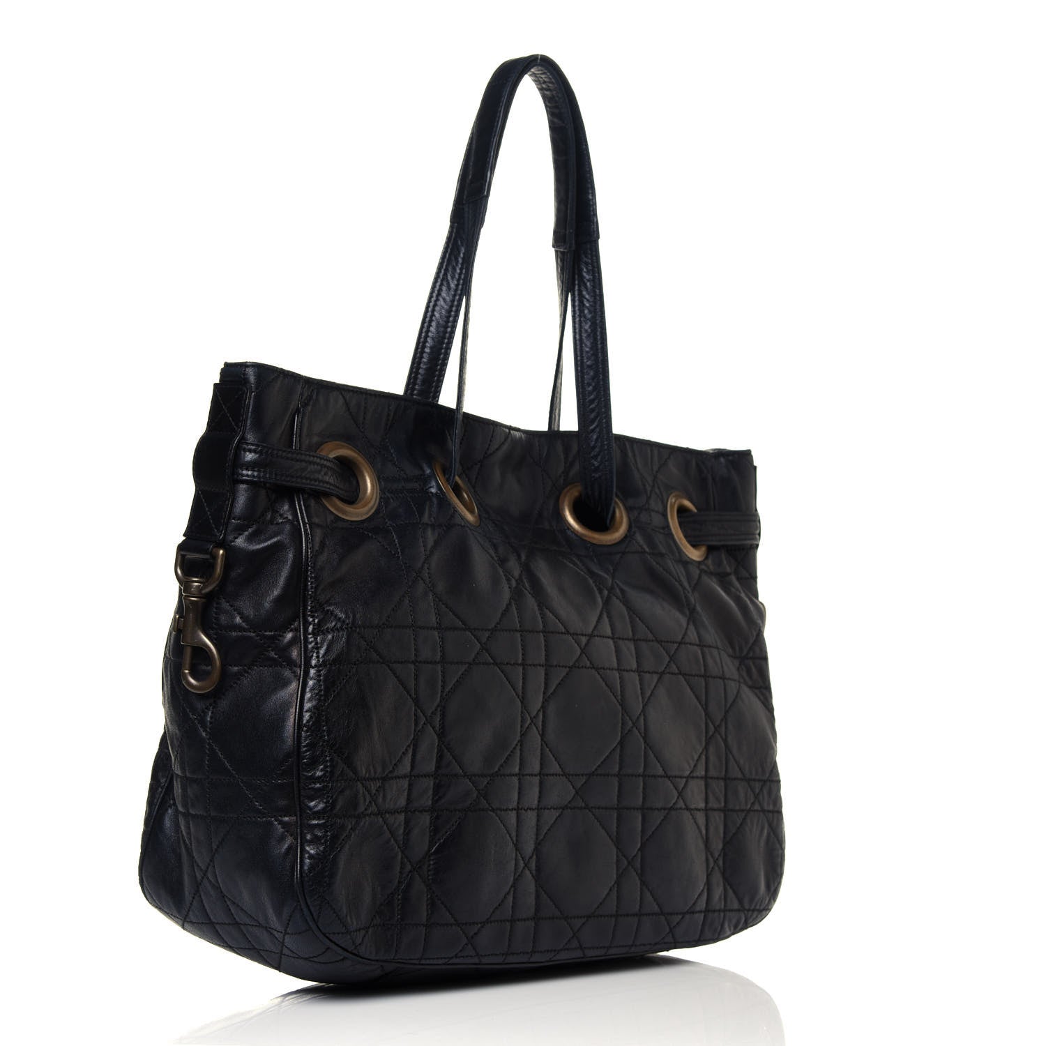 Christian Dior Lambskin Cannage Drawstring Tote Black 2 of 10