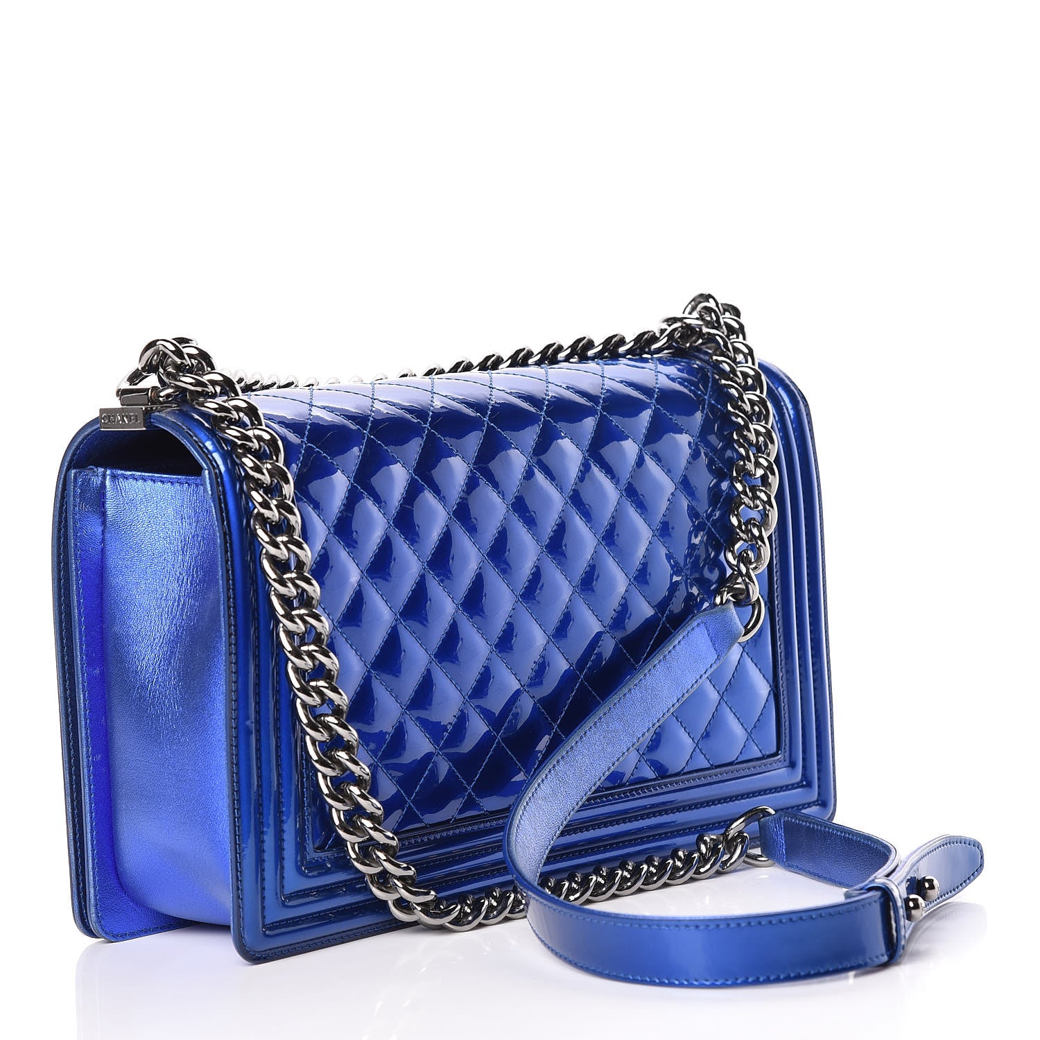 Chanel Metallic Patent Calfskin New Medium Boy Flap Blue 3 of 17