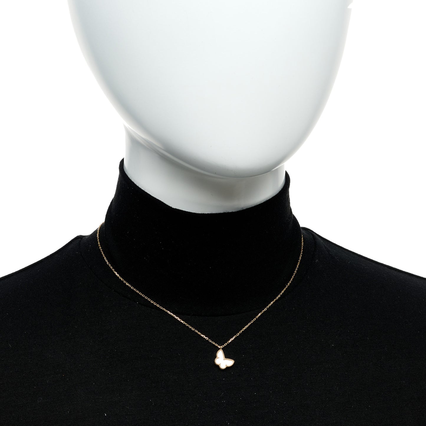 18K Yellow Gold Mother of Pearl Sweet Alhambra Butterfly Pendant Necklace