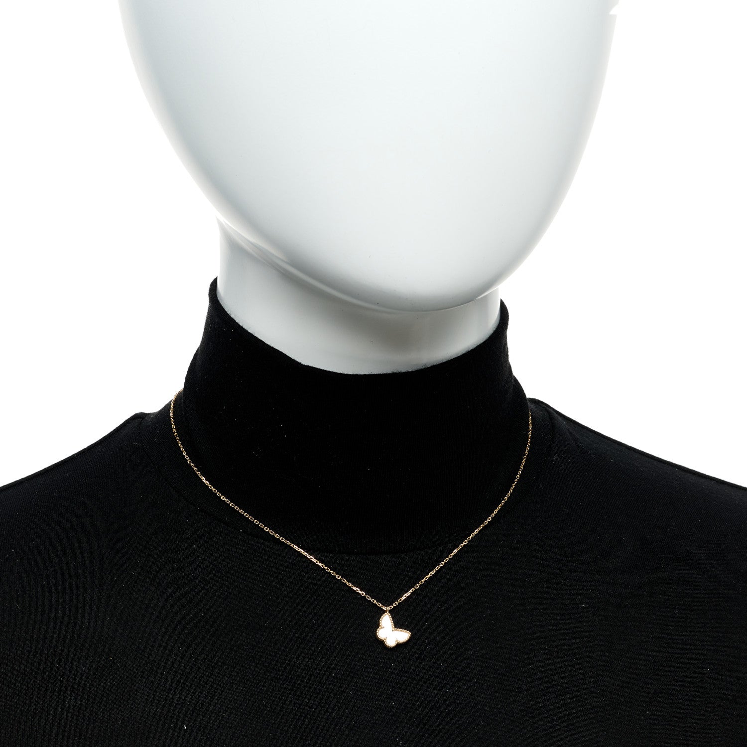 Van Cleef & Arpels 18K Yellow Gold Mother of Pearl Sweet Alhambra Butterfly Pendant Necklace 2 of 6