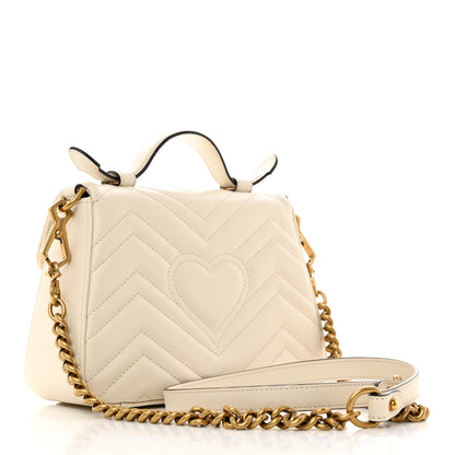 Gucci Calfskin Matelasse Mini GG Marmont Top Handle Shoulder Bag White 2 of 11