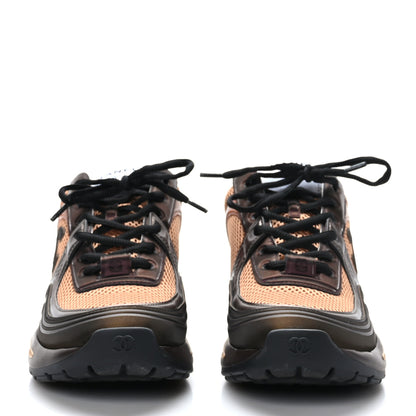 Chanel Fabric Laminated Calfskin Stretch CC Womens Sneakers 38 Brown Dark Grey 2 of 8