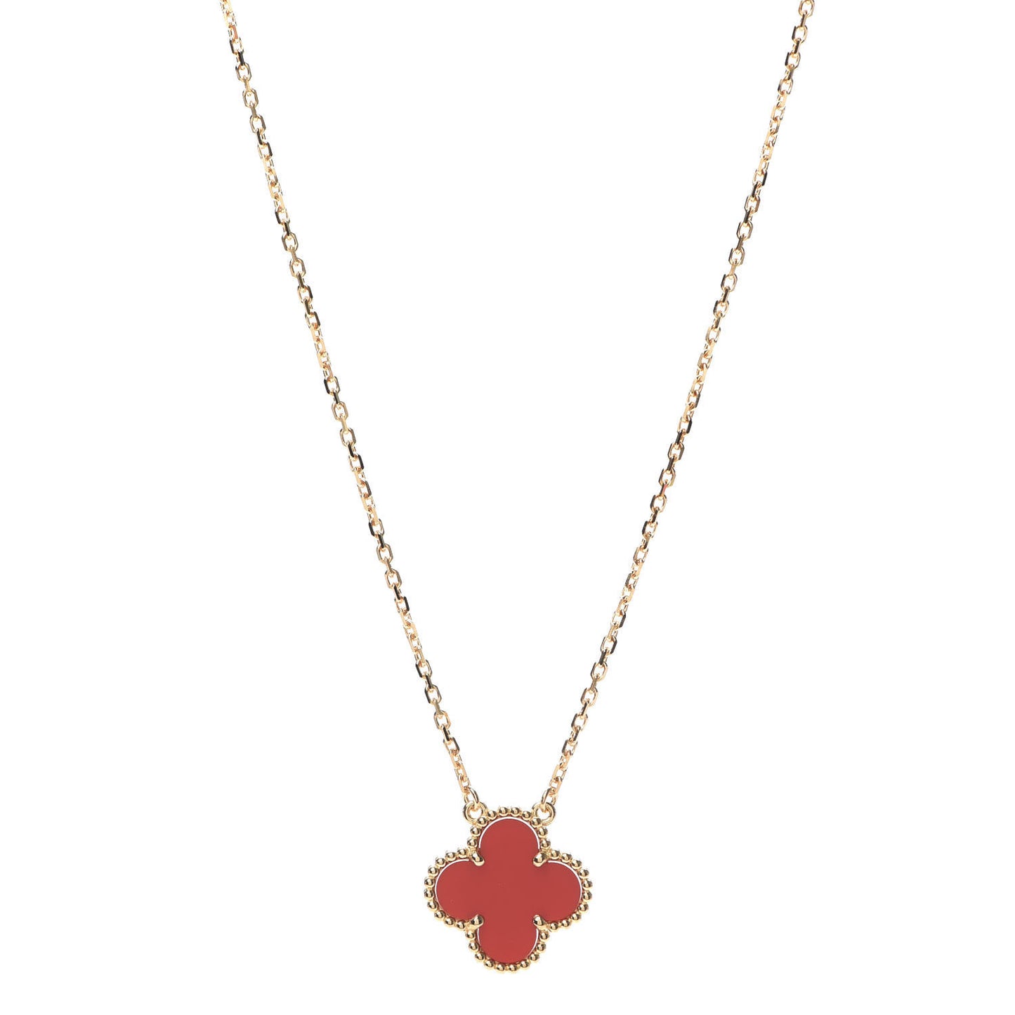 18K Yellow Gold Carnelian Vintage Alhambra Pendant Necklace