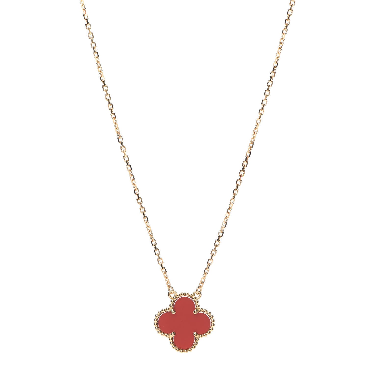 Van Cleef & Arpels 18K Yellow Gold Carnelian Vintage Alhambra Pendant Necklace 1 of 7