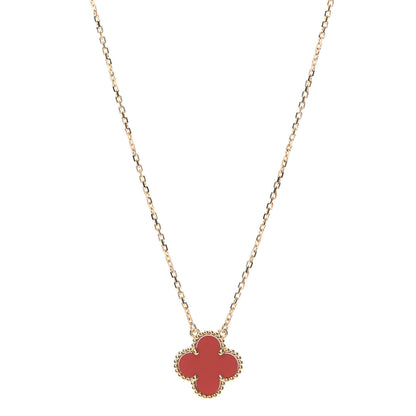 Van Cleef & Arpels 18K Yellow Gold Carnelian Vintage Alhambra Pendant Necklace 1 of 7